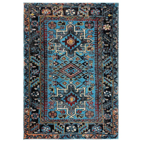 Vintage Hamadan Light Blue/Black 11 ft. x 14 ft. Floral Border Area Rug
