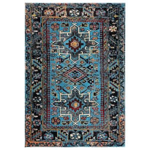 Vintage Hamadan Light Blue/Black 8 ft. x 10 ft. Floral Border Area Rug