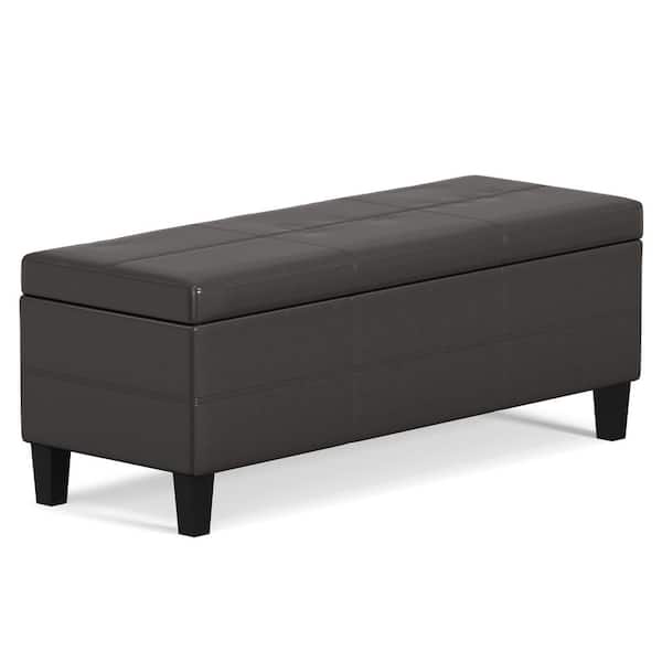 Afton 48 in. Wide Contemporary Rectangle Storage Ottoman Bench in Tanners Brown Vegan Faux Leather, Assembled