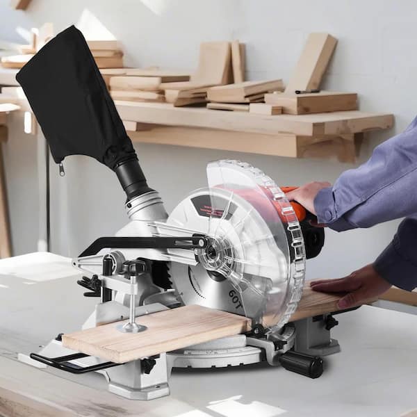 Compound Miter Saw, 10-In. Blade Motor, 60-Tooth Miter Saw Stand Corded Single Bevel 0-45°, LED Precision Alignment