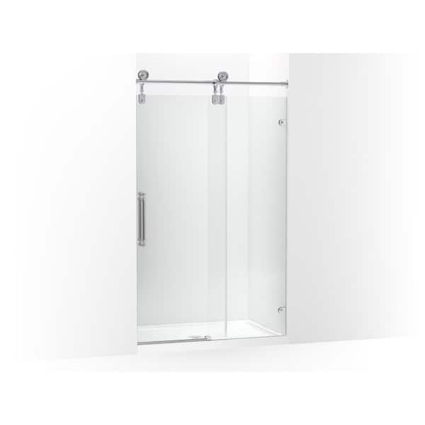 KOHLER Artifacts 46-47 in. W x 81 in. H Frameless Sliding Shower Door in Polished Chrome with 3/8 in. Thick Crystal Clear Glass