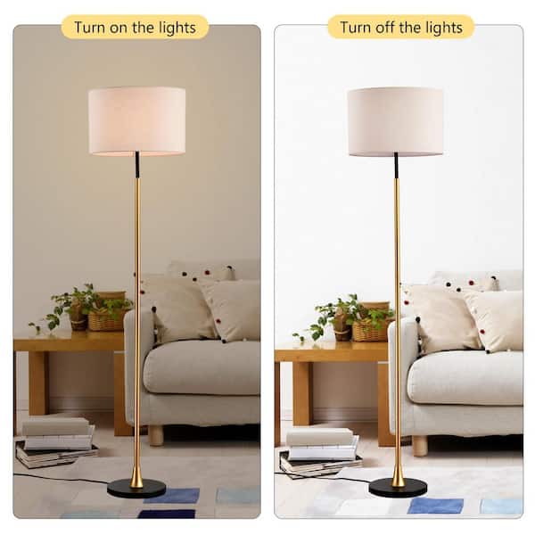 65 in. Gold 1-Light Standard Floor Lamp for Living Room with Beige Linen Drum Shade