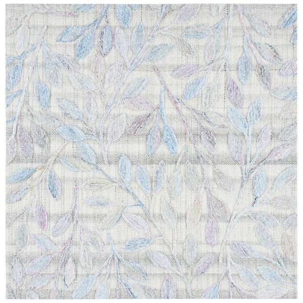 Southampton 6 ft. x 6 ft. Purple/Blue Leaves High-Low Square Area Rug
