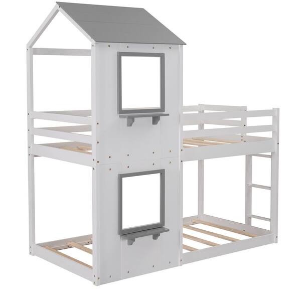 Qualler White Twin Over Twin House Style Bunk Bed BLE000056K The Home Depot