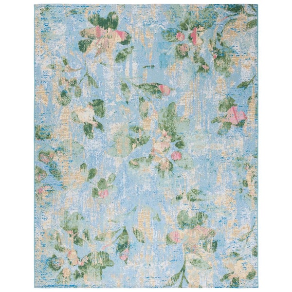 SAFAVIEH Barbados Light Blue/Green 8 ft. x 10 ft. Abstract Flower Indoor/Outdoor Area Rug