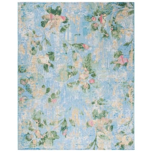 Barbados Light Blue/Green 10 ft. x 12 ft. Abstract Flower Indoor/Outdoor Patio Area Rug