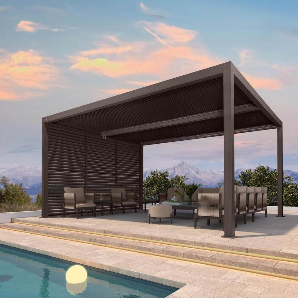12 ft. x 16 ft. Bronze Aluminum Louvered Pergola with 2 Adjustable Sunshade Roofs and 1-Short Side Fixed Shutter Wall price history on PriceWatchPro