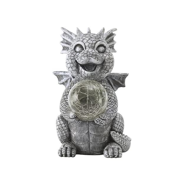 Unbranded Gray Resin Solar Dragon Garden Statue