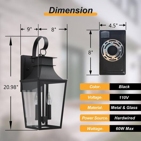 Maxax Hawaii 21 in. 2-Light Black Dusk to Dawn Dimmable Outdoor