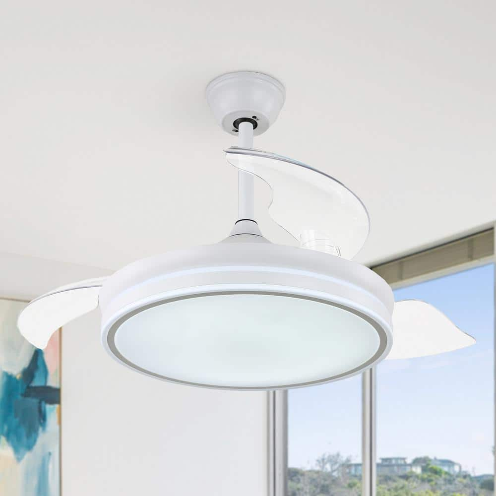 Bella Depot 42 in. LED White Retractable Ceiling Fan with Light and ...