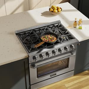 36 in. 5.2 cu. ft. Single Oven Slide-In with 6 Burners Gas Range in Stainless Steel