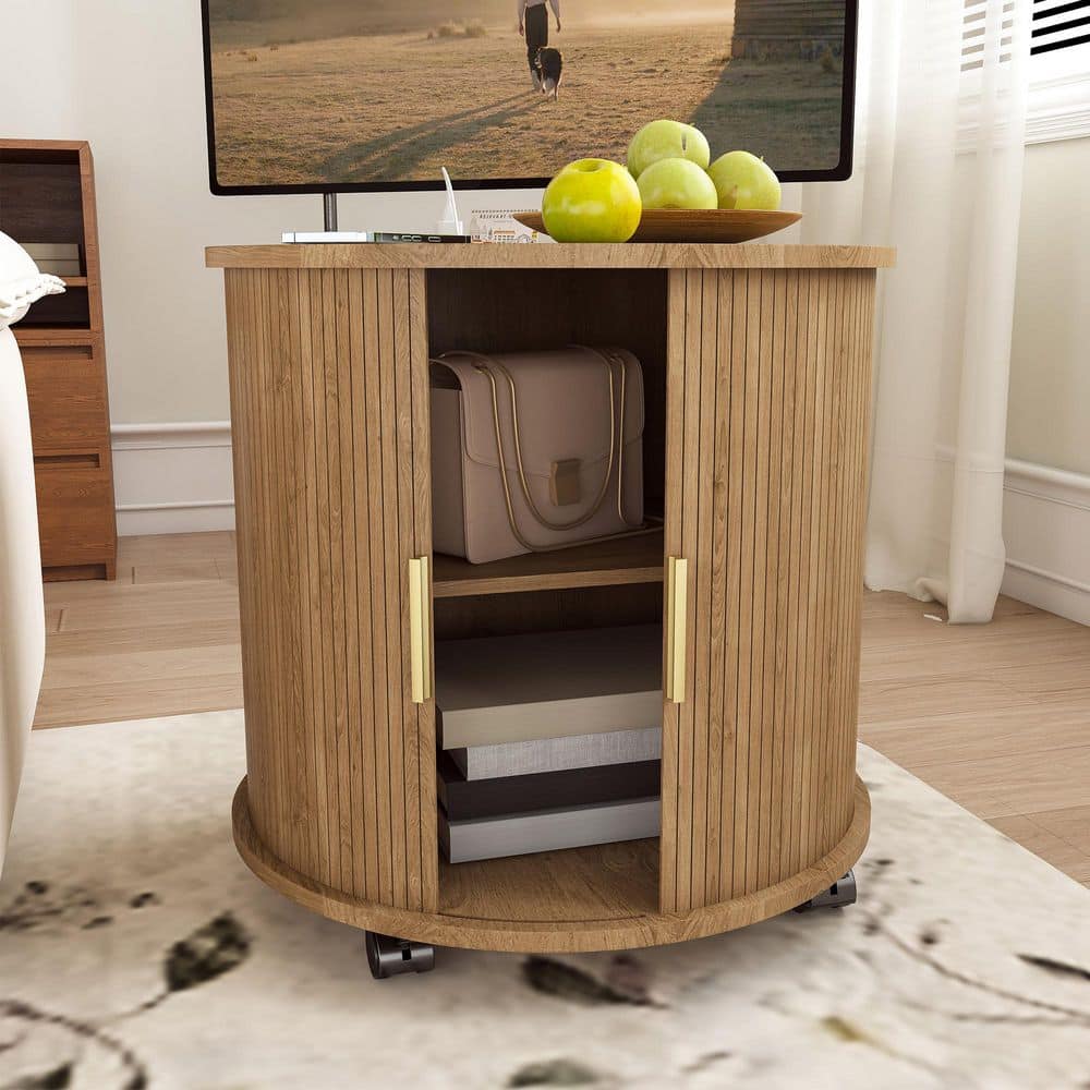Modern Oak MDF Round Nightstand, Bedside Table with Charging Station, Sliding Door and 2-Tier Storage price history on PriceWatchPro