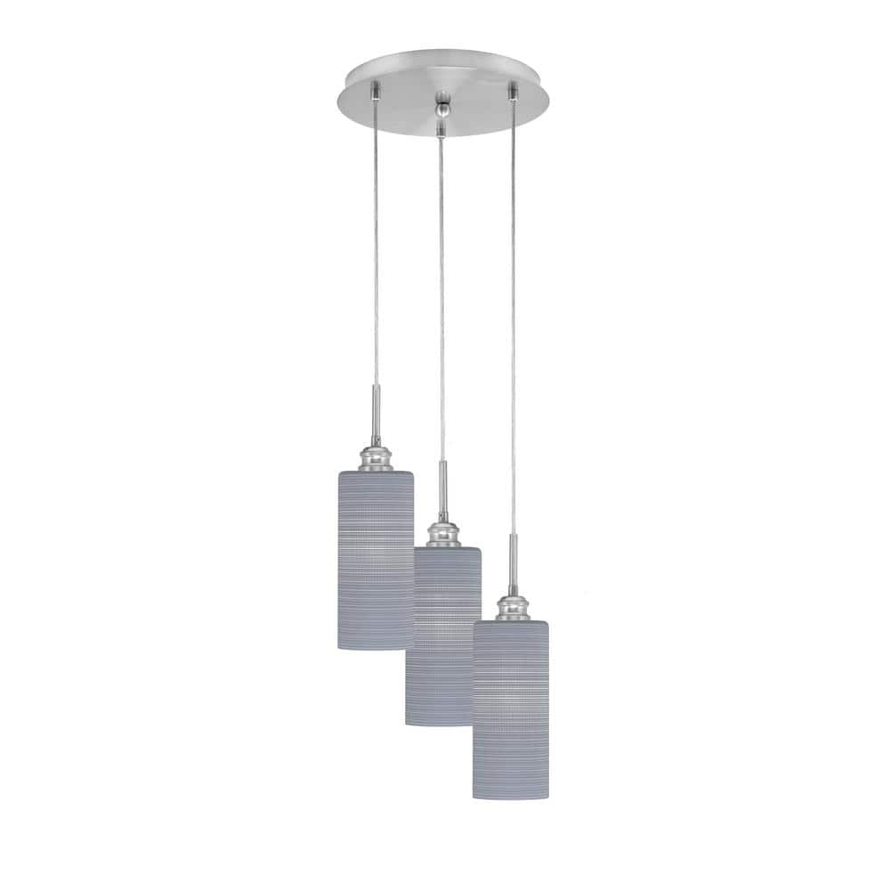 Savannah 10.5 in. 3-Light Brushed Nickel Cord Pendant Light Gray Matrix Gla