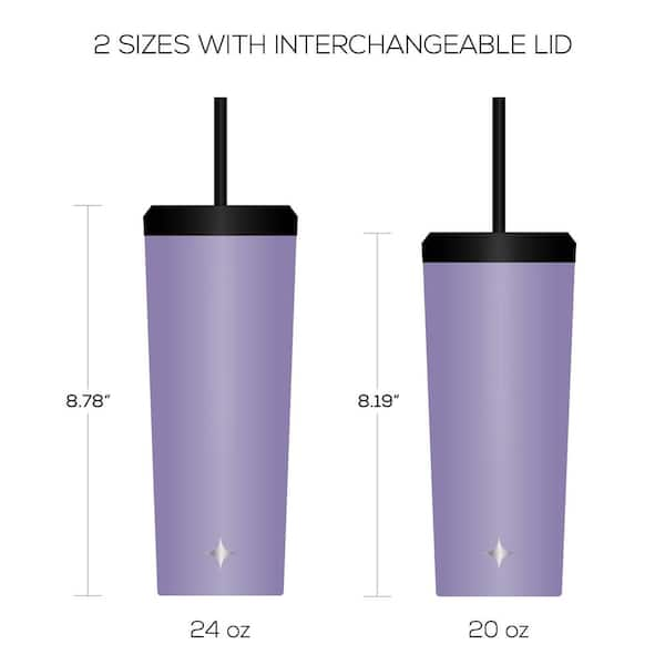 24-Ounce Stainless Steek Vacuum Insulated Tumbler with Straw & Flip Lids, Purple