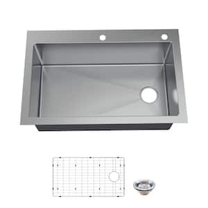 Tight Radius 33 in. Drop-In Single Bowl 18 Gauge Stainless Steel Kitchen Sink with Accessories