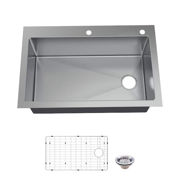 Glacier Bay Tight Radius 33 in. Drop-In Single Bowl 18 Gauge Stainless Steel Kitchen Sink with Accessories