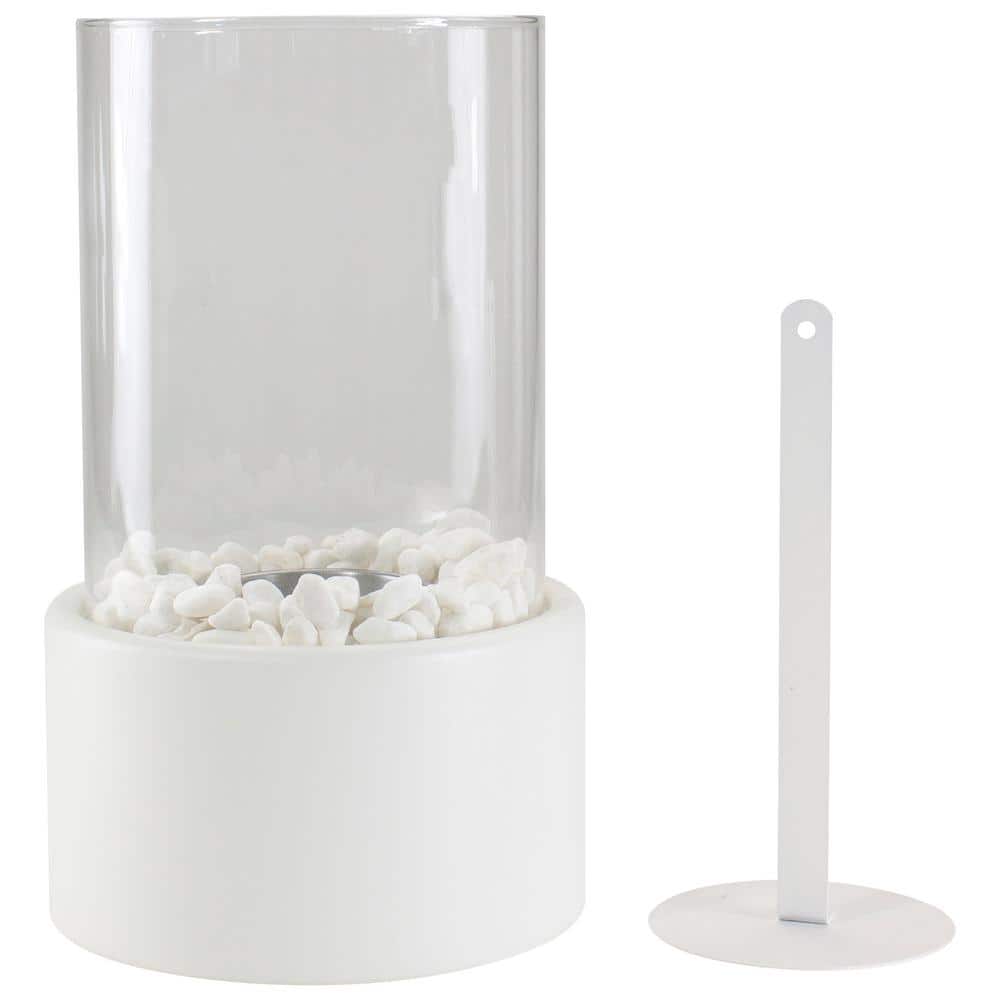10.5" White Bio Ethanol Tabletop Fireplace with Glass Panels