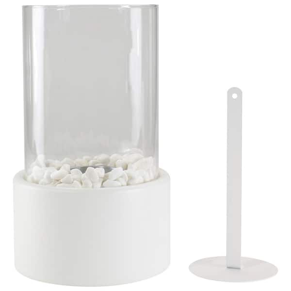 10.5 in. Bio Ethanol Round Portable Tabletop Fireplace with White Base