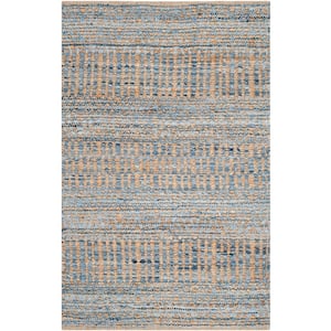 Cape Cod Natural/Blue 2 ft. x 4 ft. Distressed Striped Area Rug