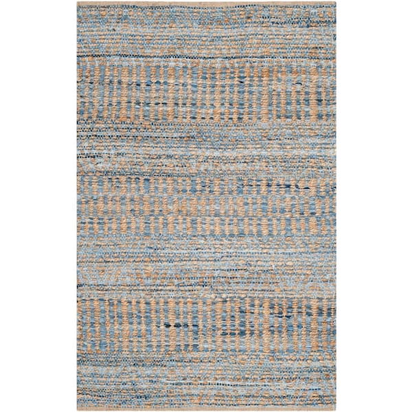 SAFAVIEH Cape Cod Natural/Blue Doormat 2 ft. x 4 ft. Distressed Striped Area Rug