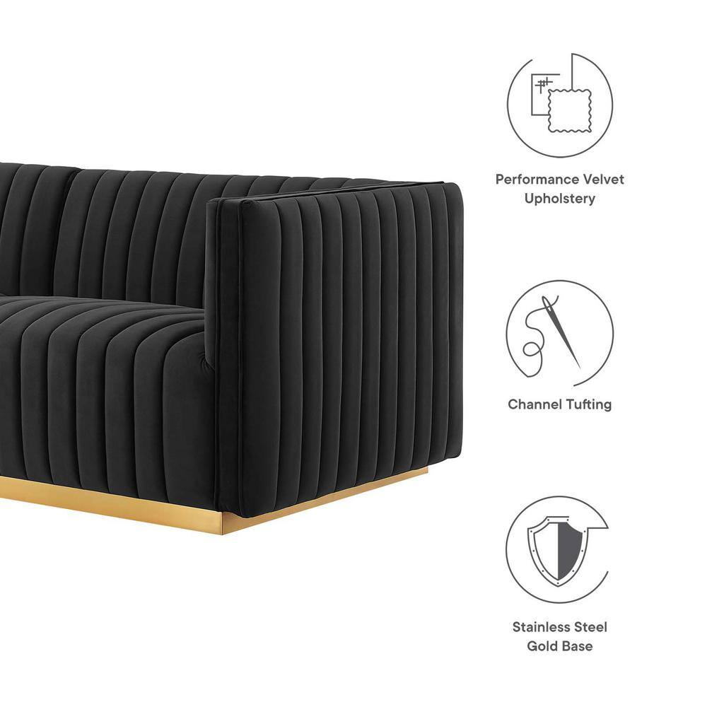 Black and Gold Velvet Tufted 4-Piece Sectional Sofa