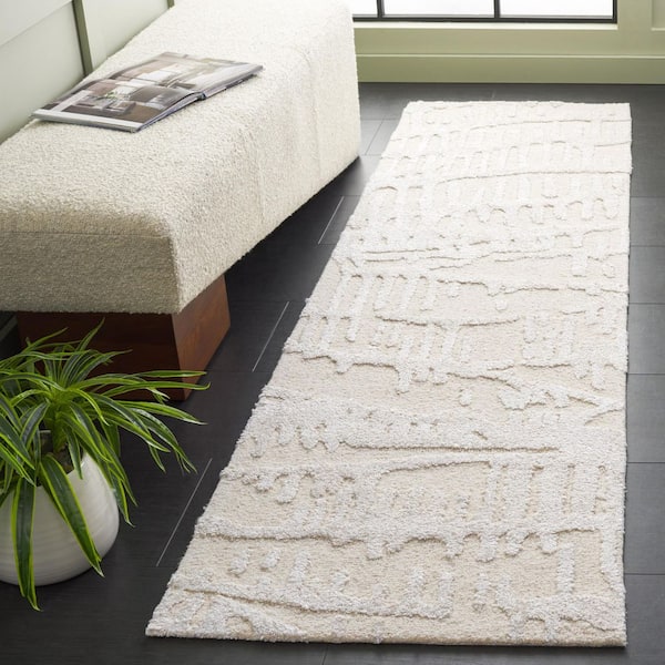 Mykonos 2 ft. x 8 ft. Ivory/Beige High-Low Drip Runner Rug