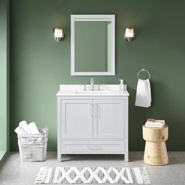 OVE Decors Kansas 36 in. W x 19 in. D x 34 in. H Single Sink Bath Vanity in Dove Gray with White Engineered Stone Top