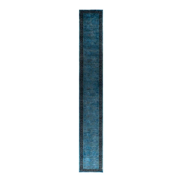 Overdyed Blue 2 ft. x 20 ft. Solid Wool Indoor Runner Rug