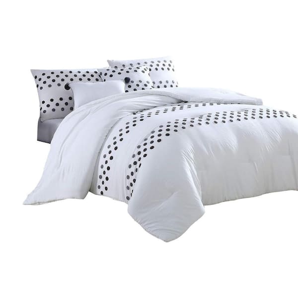 THE URBAN PORT Ari 5- Piece White and Gray Solid Print Microfiber Queen Comforter Set