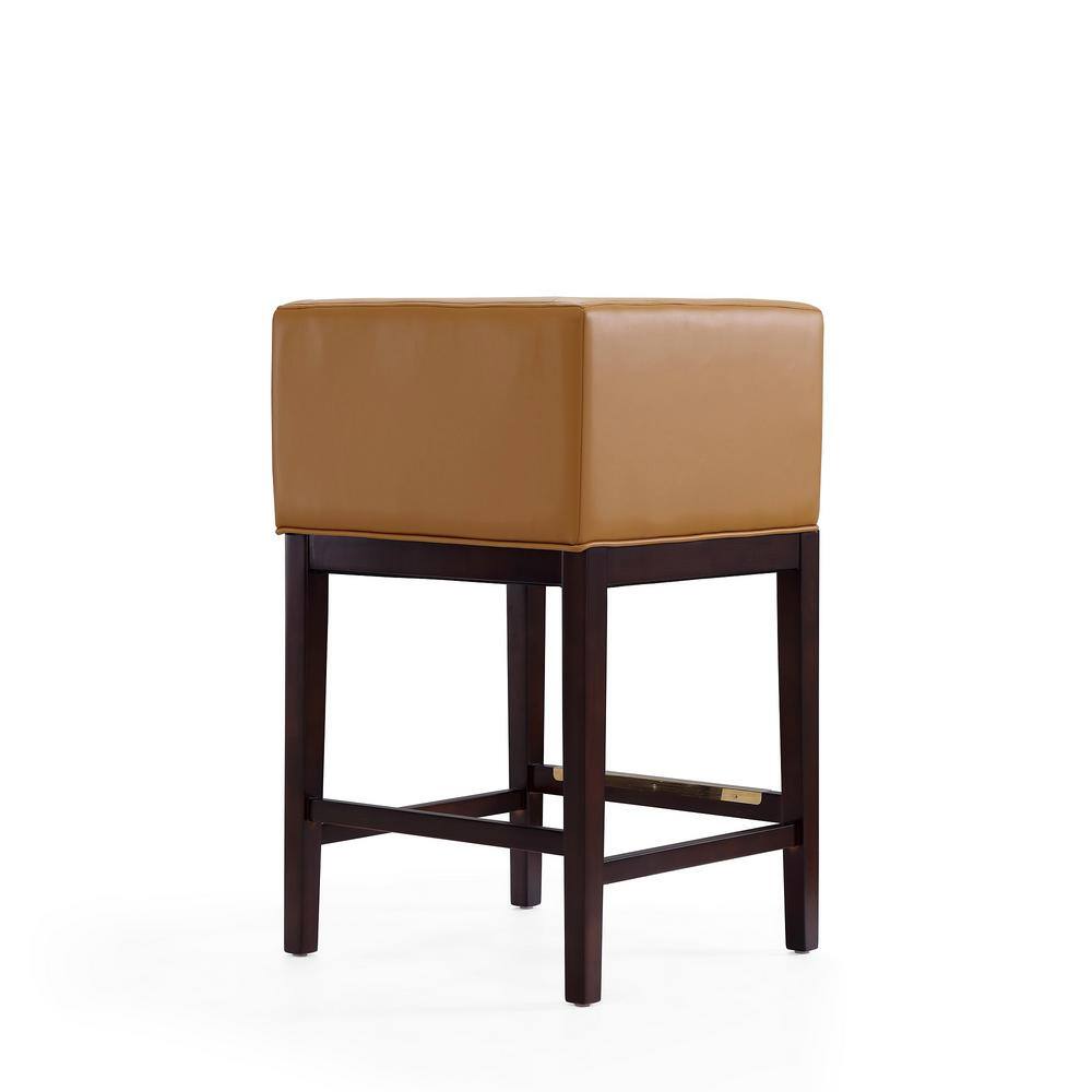 Set of 2 Camel Faux Leather and Walnut Wood Counter Stools