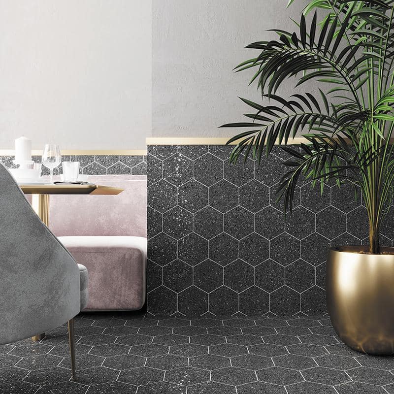 Gray and Black Hexagonal Porcelain Wall and Floor Tile