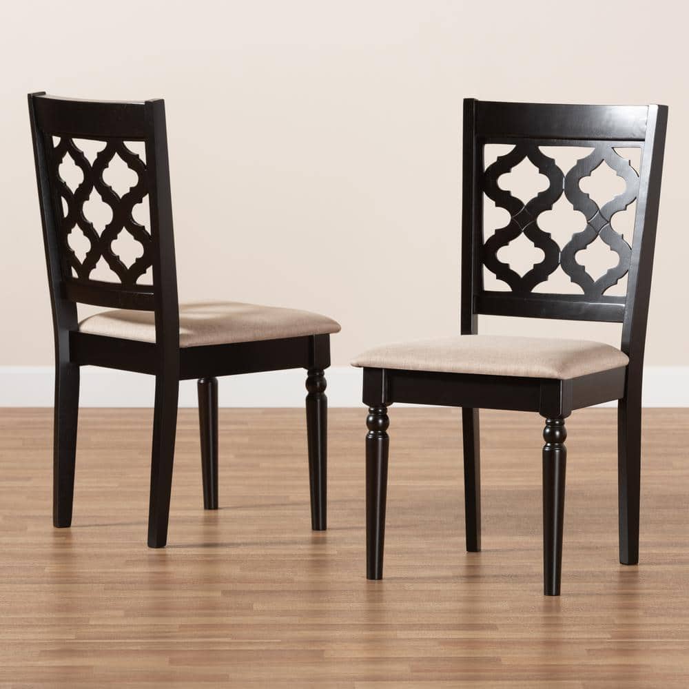 Ramiro Sand Upholstered & Dark Brown Wood Dining Chair Set
