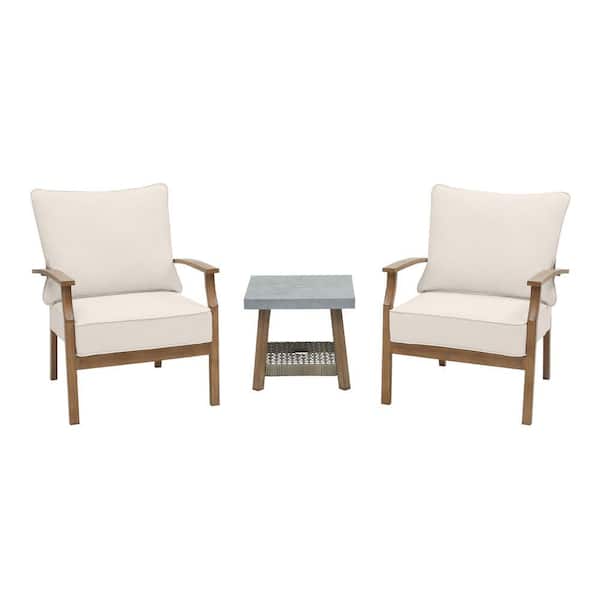Beachside 3-Piece Rope Look Steel Outdoor Patio Bistro Set with CushionGuard Almond Tan Cushions