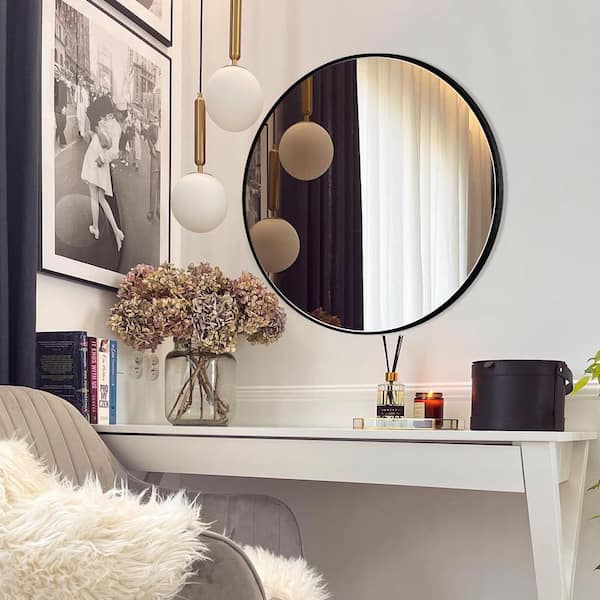 Sxiawe 24 in. W x 24 in. H Medium Round Aluminum Frame Wall Mounted Wall  Mirror Vanity Mirror LOM-60-BK-2B - The Home Depot