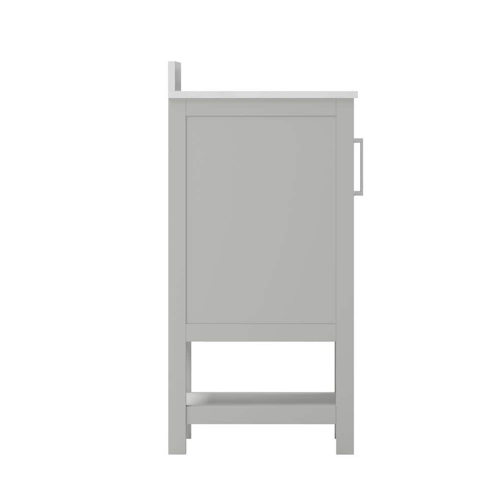 Gray Freestanding Bathroom Vanity with Carrara Marble Top and Ceramic Sink