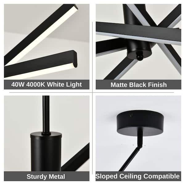 Kinlea 4 Light Integrated LED Black Sputnik Modern Linear Chandelier, Industrial Cylinder Pendant Light for Dining Room