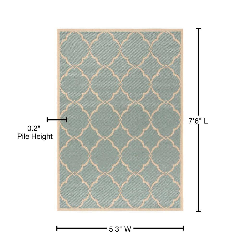 Aqua and Cream Geometric Indoor/Outdoor Area Rug