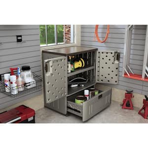 HDX Plastic Freestanding Garage Base Cabinet 27 in. W x 39 in. H x 15 in. D  in Gray 256902 - The Home Depot