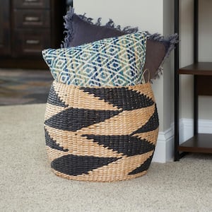 Black and Natural Large Woven Basket