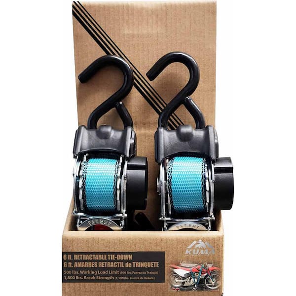 1 in. x 6 ft. Kuma Retractable Tiedown Strap 500LBS WLL 2-Pack