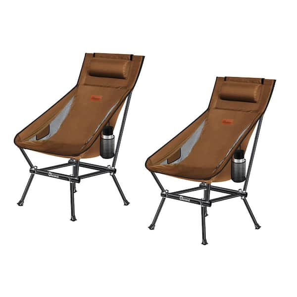 Angel Sar Portable Folding Camping Chair with Side Pocket and Backpack for Outdoor Hiking, Brown (2-Pack)