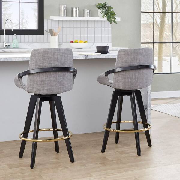 Lumisource Cosmo 39 in. Black Wood, Grey Fabric and Gold Metal