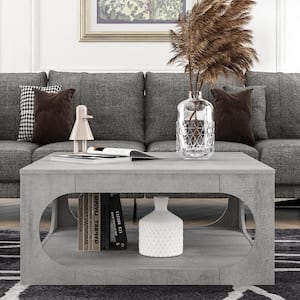 Doyle 34.8 in. Dusty Gray Oak Square Wood Coffee Table