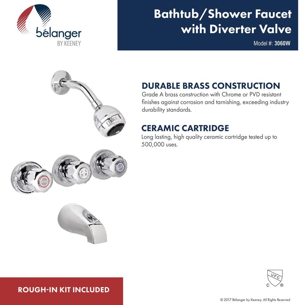 Polished Chrome Wall Mounted Shower Faucet with Three Handles