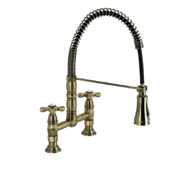 Kingston Brass Heritage Antique Brass Double Handle Wall-mount Pre-rinse  Kitchen Faucet in the Kitchen Faucets department at