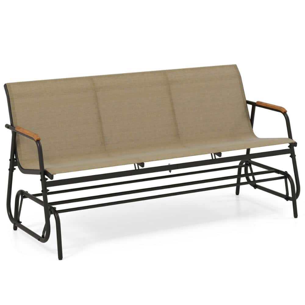 Brown 3-Person Patio Glider Bench with Teak Armrests and Fabric Seat price history on PriceWatchPro