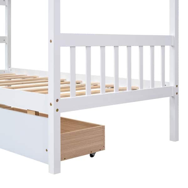 Harper & Bright Designs White Twin Size Wooden House Bed with