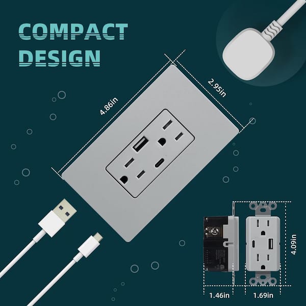 Vrbgify Gray 15 amp Tamper Resistant Receptacle Plug Duplex Outlet