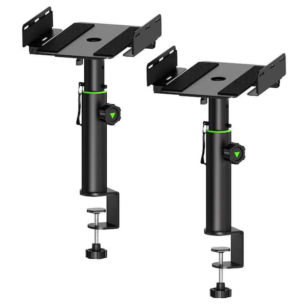 Dual Side Clamp Desktop Studio Monitor Speaker Stands Adjustable Height Extendable Top Plate 2 Pack