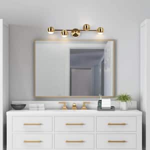 29 in. 4-Light Modern Brass Integrated LED Bathroom Vanity Light, Transitional Globe Bath light, Powder Room Wall Sconce